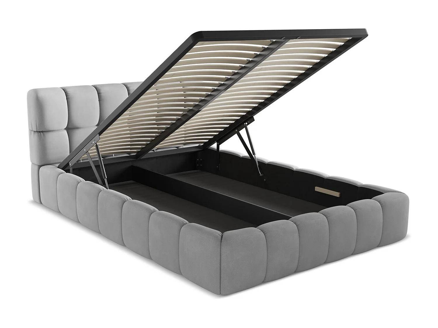 Lit coffre en tissu chenille 140 x 200 - gris clair - NALU