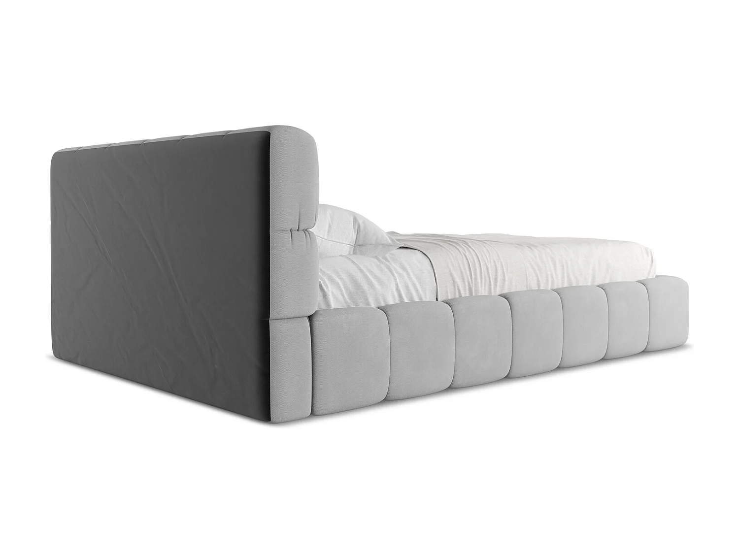 Lit coffre en tissu chenille 140 x 200 - gris clair - NALU