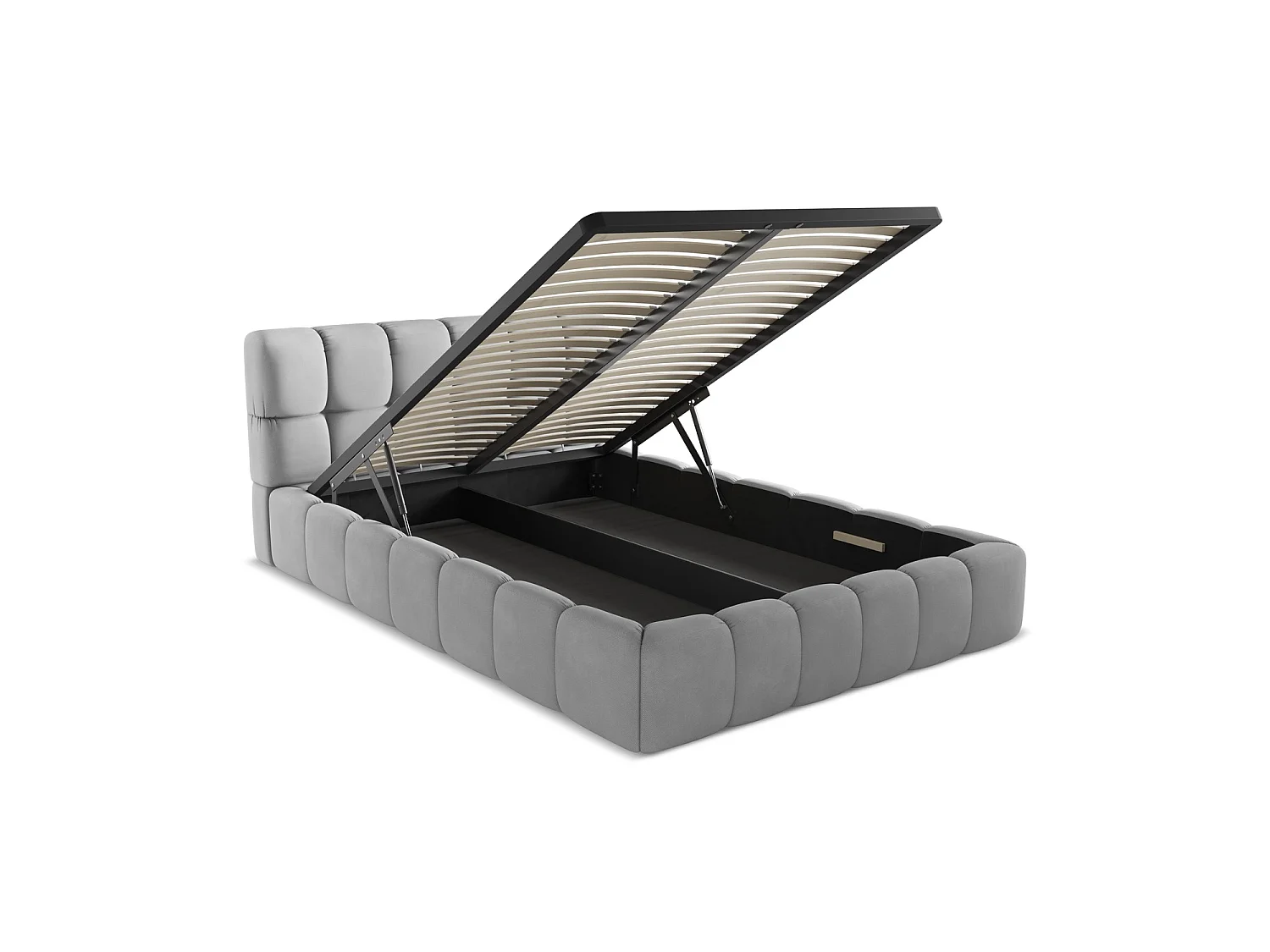Lit coffre en tissu chenille 160 x 228 - gris clair - ROMA