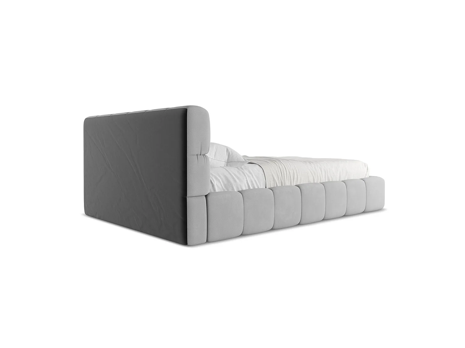 Lit coffre en tissu chenille 160 x 228 - gris clair - ROMA