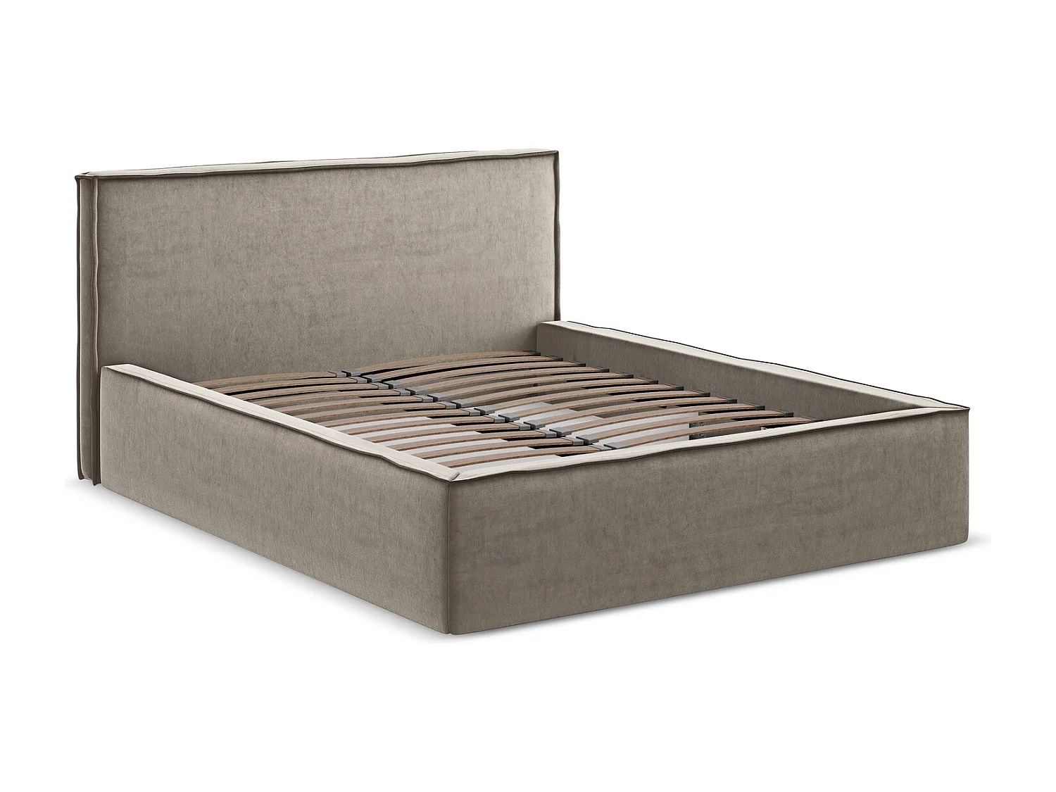 Bett mit Bettkasten - 200 x 228 - Samt - Taupe - ANANI