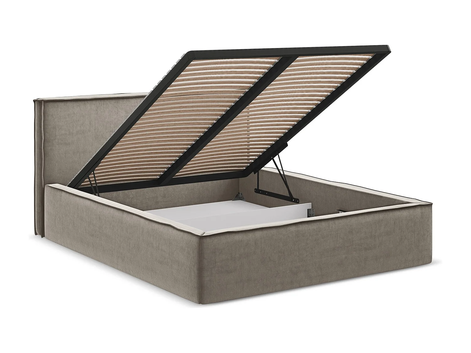 Bett mit Bettkasten - 200 x 228 - Samt - Taupe - ANANI