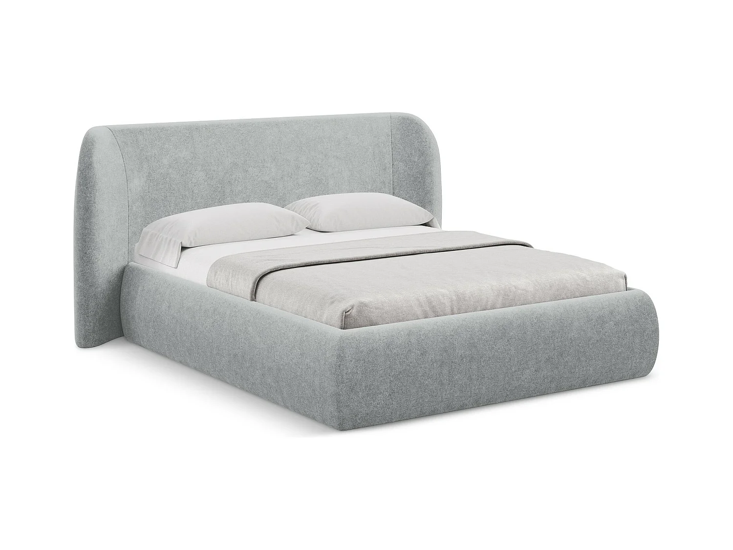 Bett mit Bettkasten - 210 x 215 - Bouclé - Silber - HAUKE
