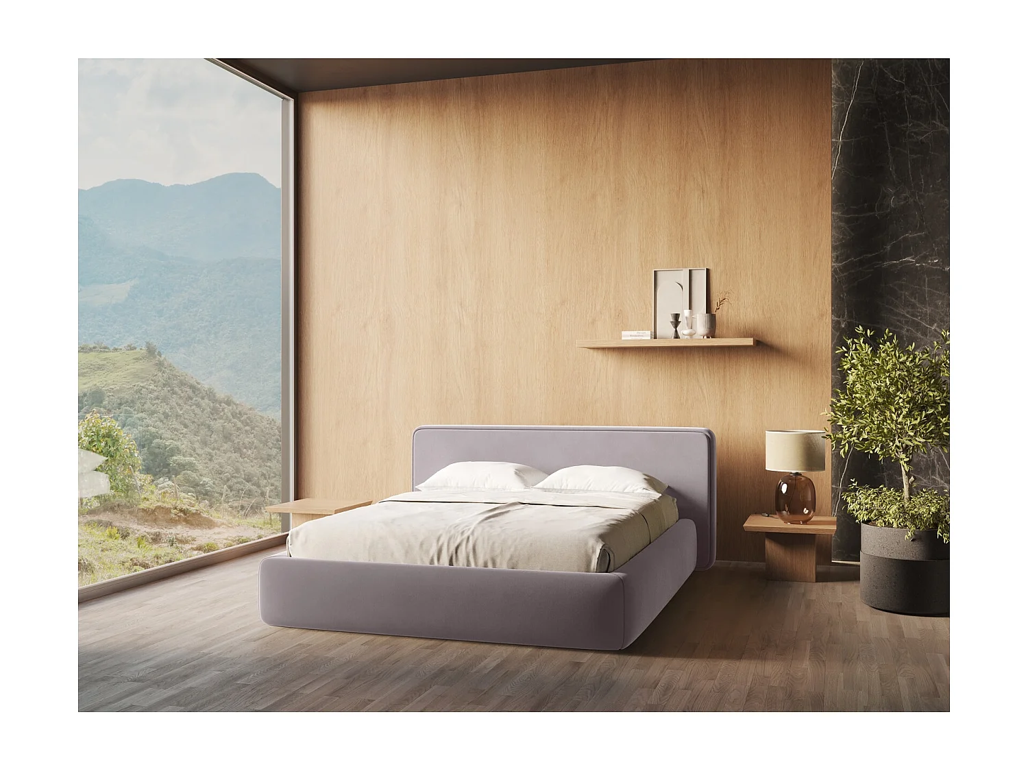 Lit coffre en velours 160 x 200 - lavande - KIANA