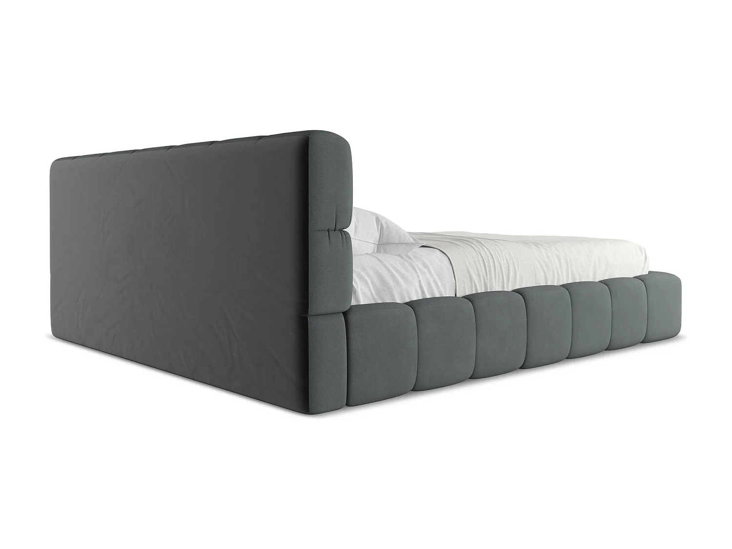 Lit coffre en tissu chenille 180 x 200 - graphite - NALU