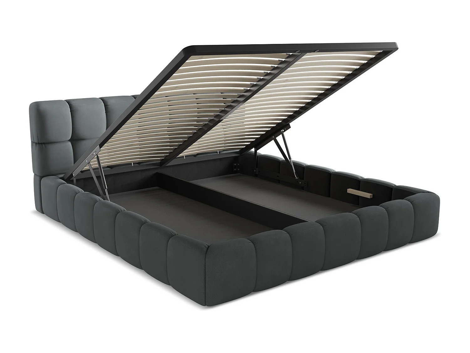 Łóżko 200 x 228 - z tkaniny szenilowej - grafitowy - NALU