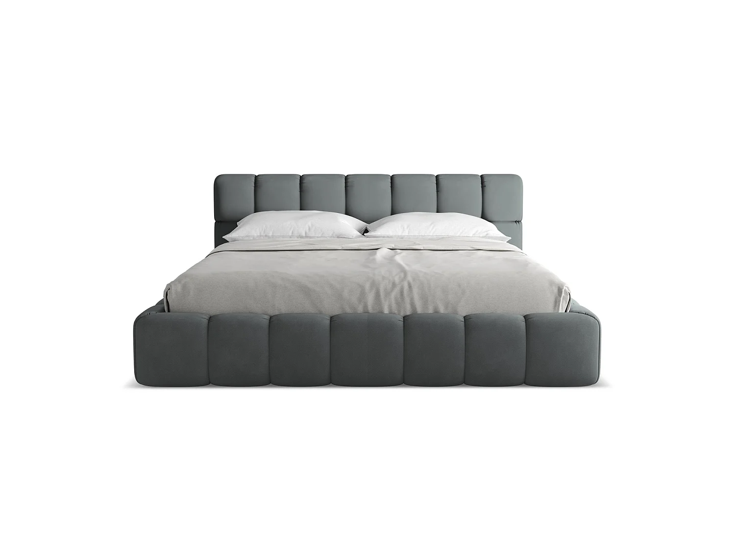 Bett mit Bettkasten - 200 x 228 - Chenille - Graphit - ROMA