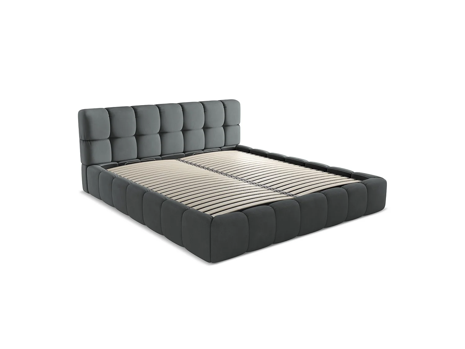 Bett mit Bettkasten - 200 x 228 - Chenille - Graphit - ROMA