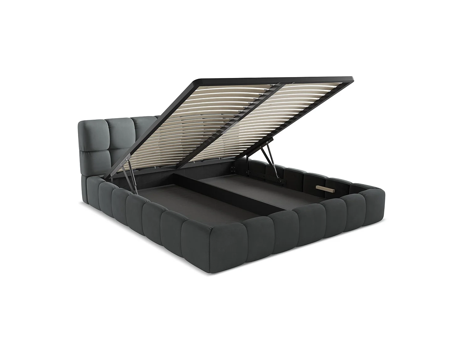 Bett mit Bettkasten - 200 x 228 - Chenille - Graphit - ROMA
