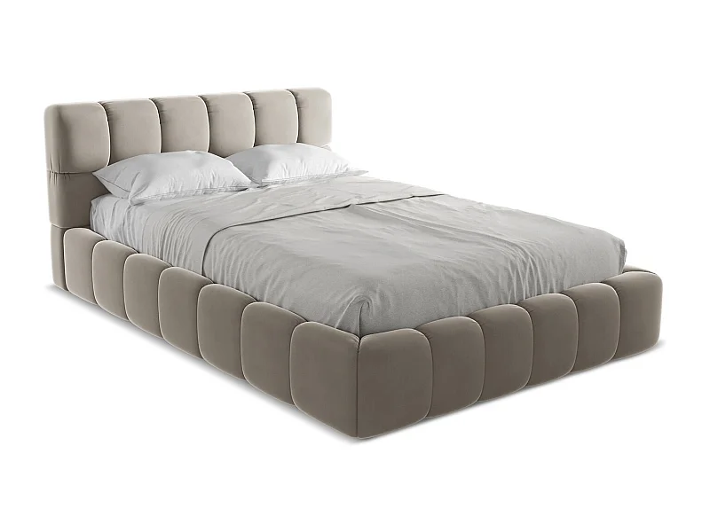 Bett mit Bettkasten - 160 x 228 - Samt - Taupe - NALU