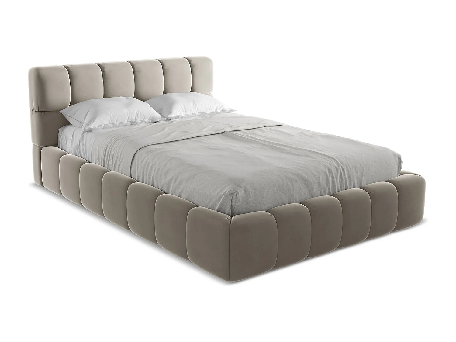 Lit coffre en velours 140 x 200 - taupe - NALU