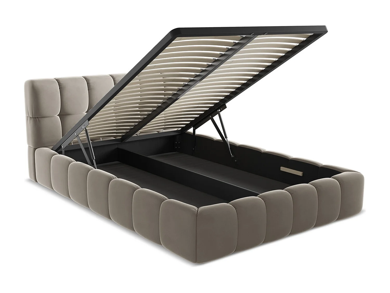 Lit coffre en velours 140 x 200 - taupe - NALU