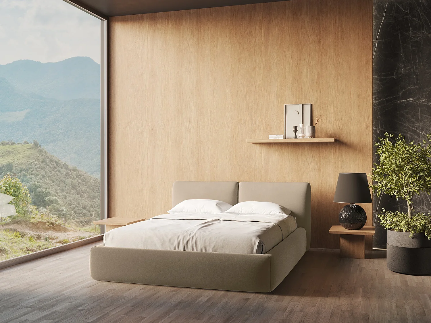 Lit coffre en velours 160 x 200 - beige clair - HOKU