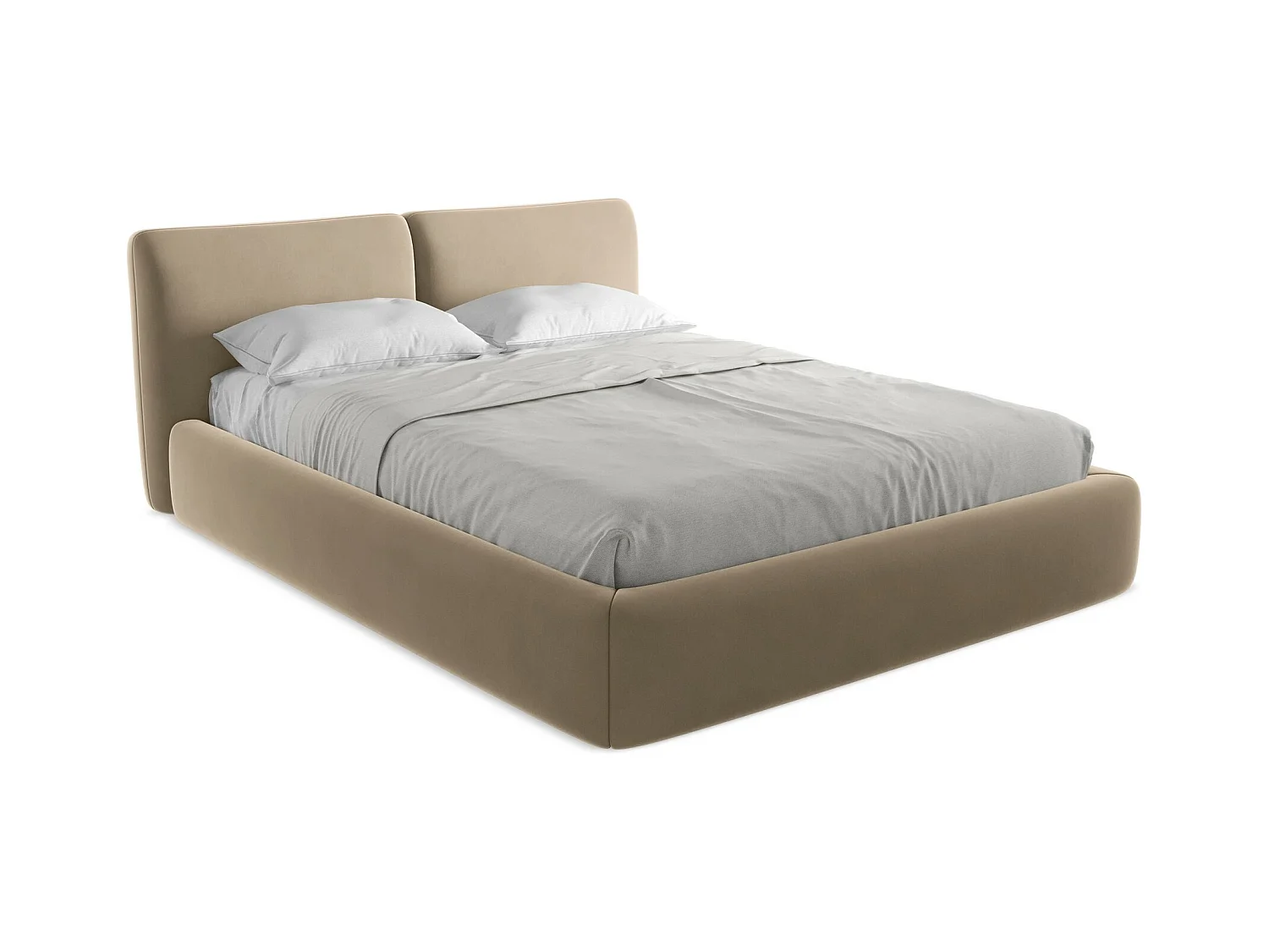 Bett mit Bettkasten - 180 x 228 - Samt - Hell beige - HOKU
