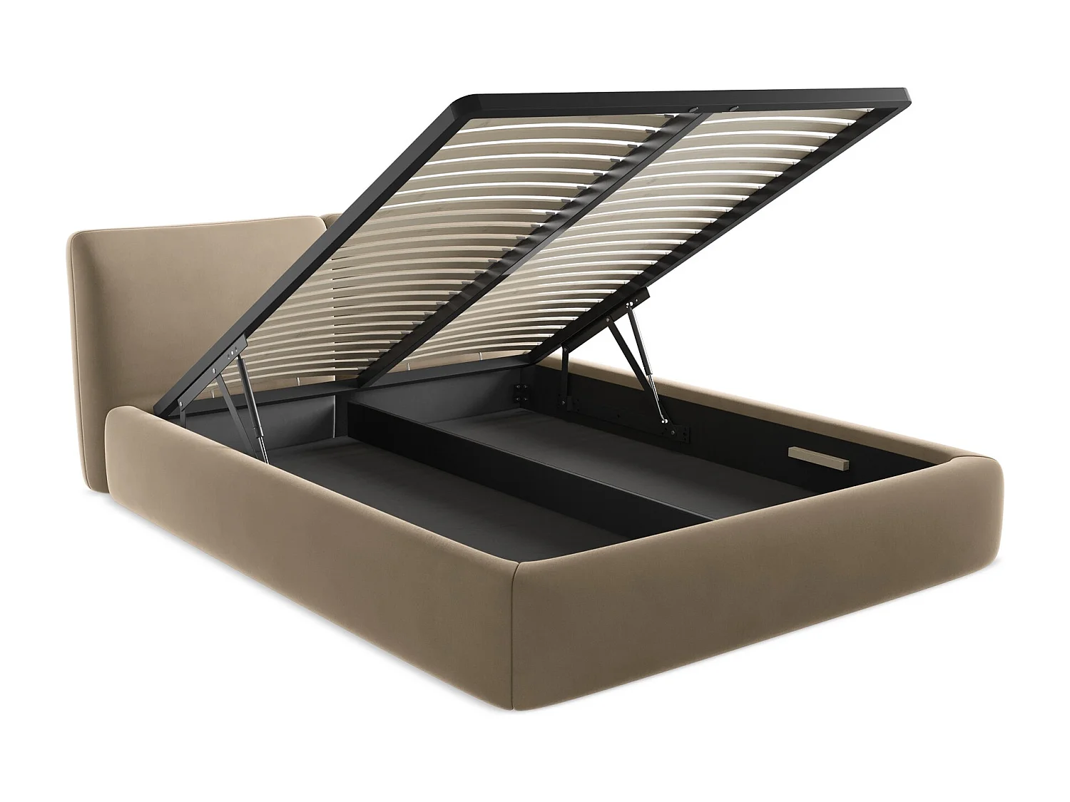 Cama com espaço de arrumação 160x200 cm em veludo - bege claro - HOKU