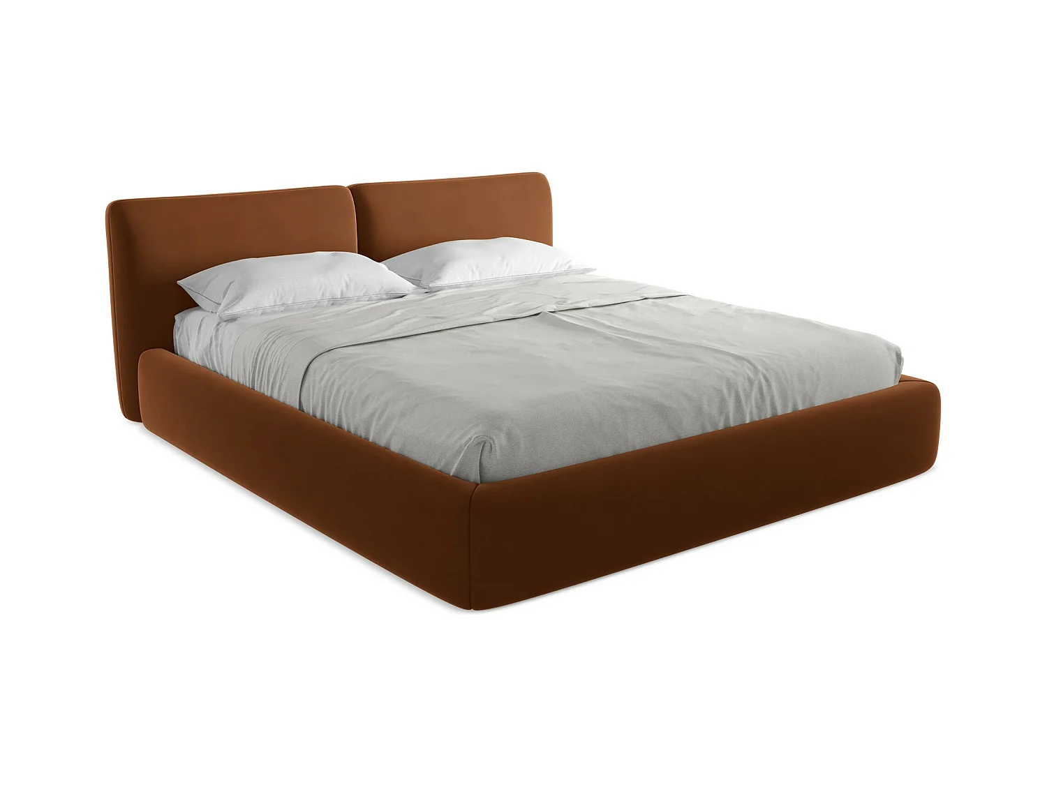 Lit coffre en velours 180 x 200 - terre cuite - HOKU