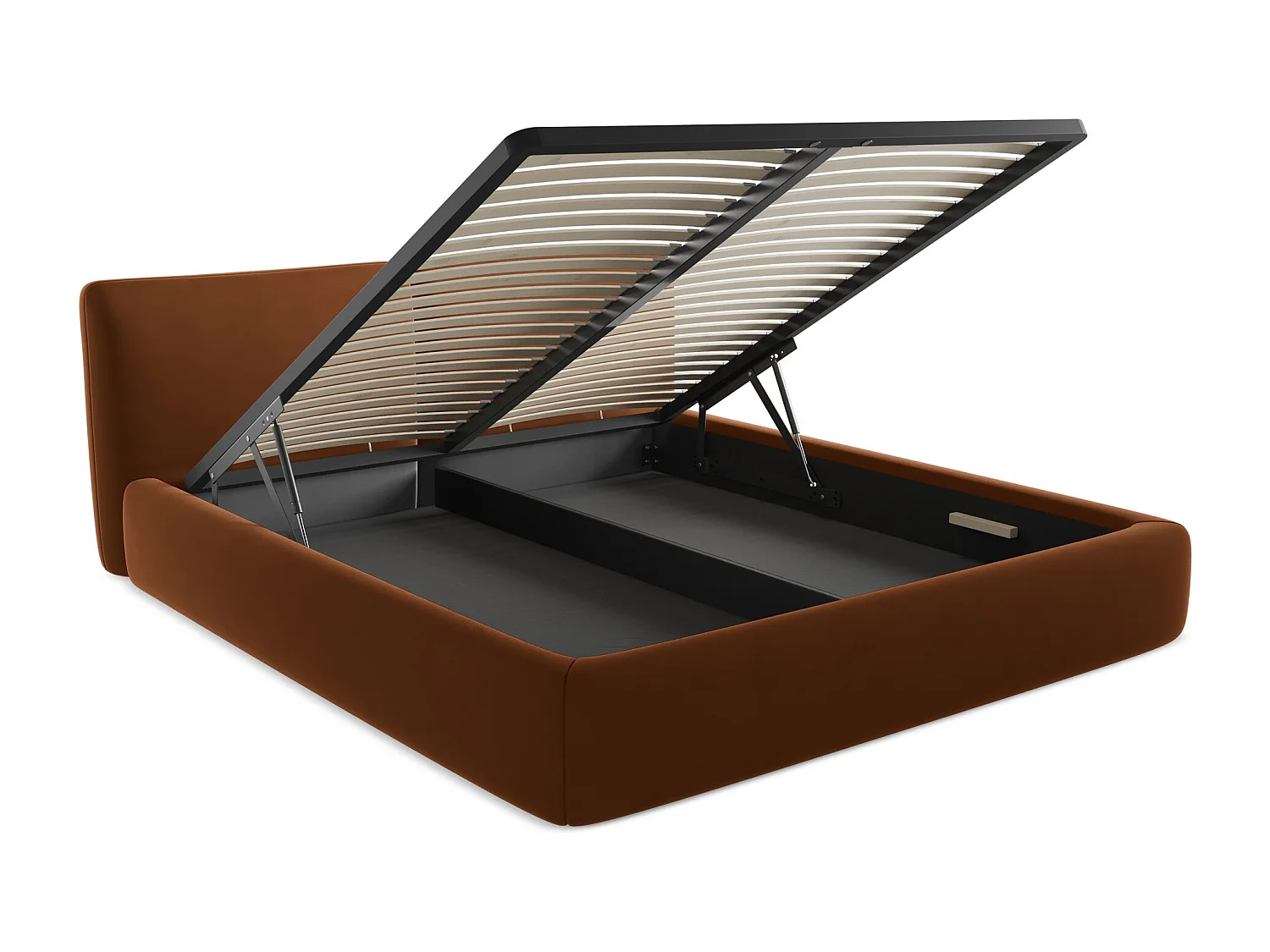 Bed met opbergruimte 200 x 228 - velours - terracotta - HOKU