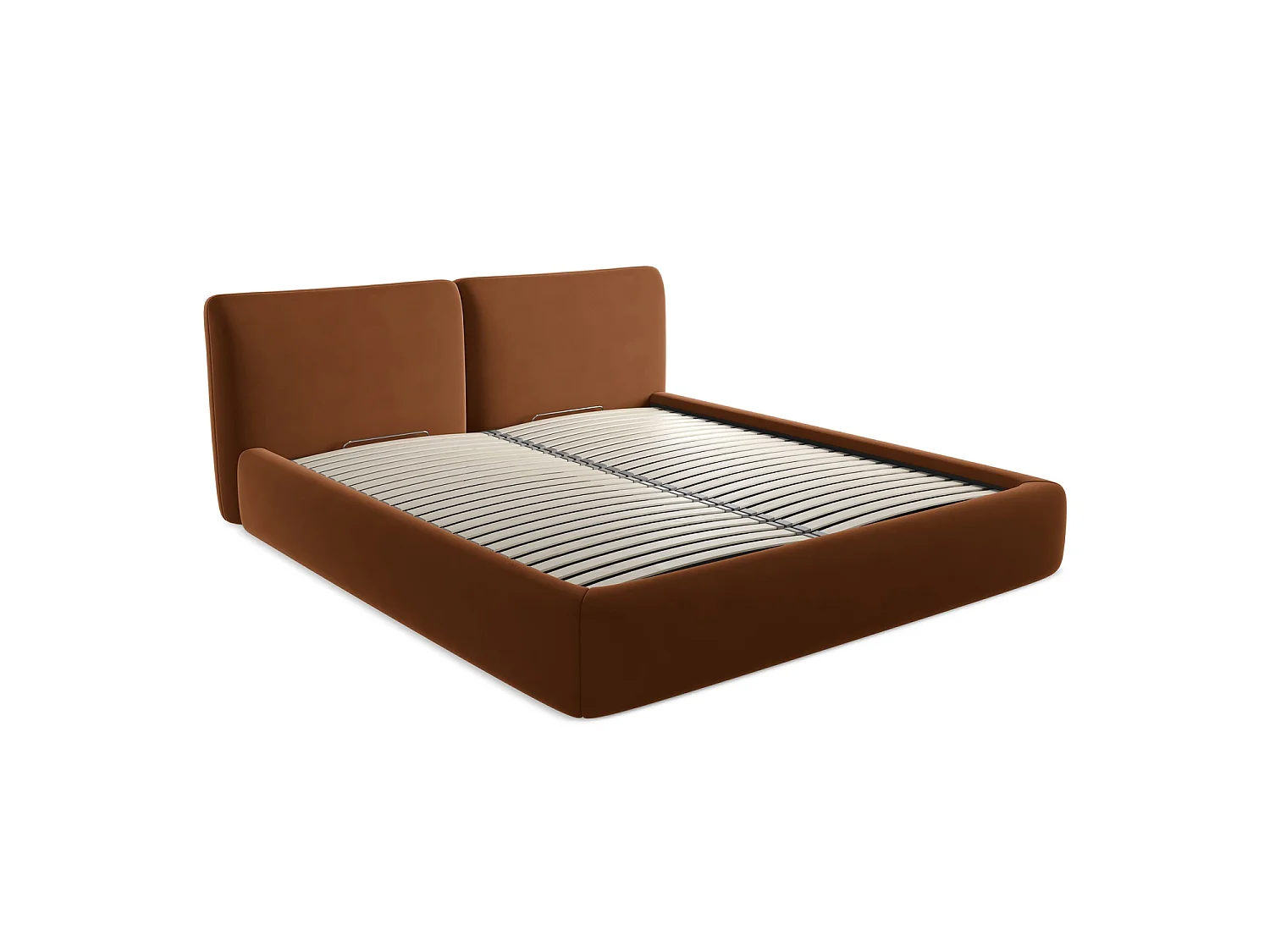 Lit coffre en velours 200 x 228 - terre cuite - MILANO