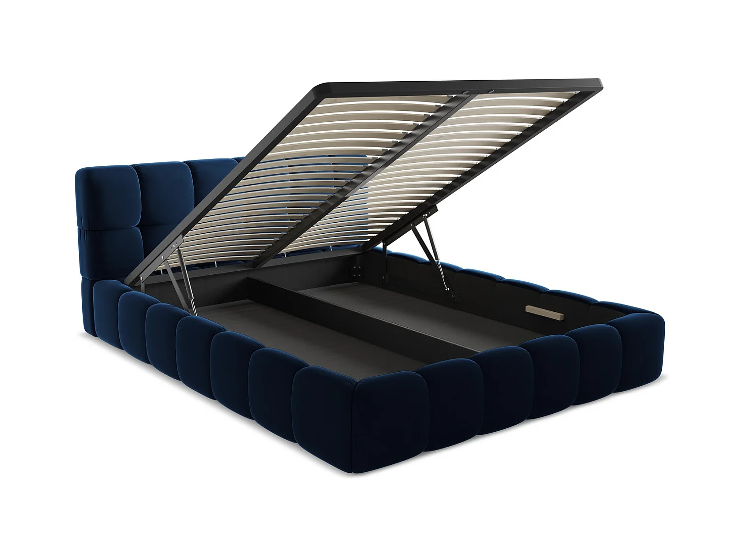 Lit coffre en velours 160 x 200 - bleu royal - NALU