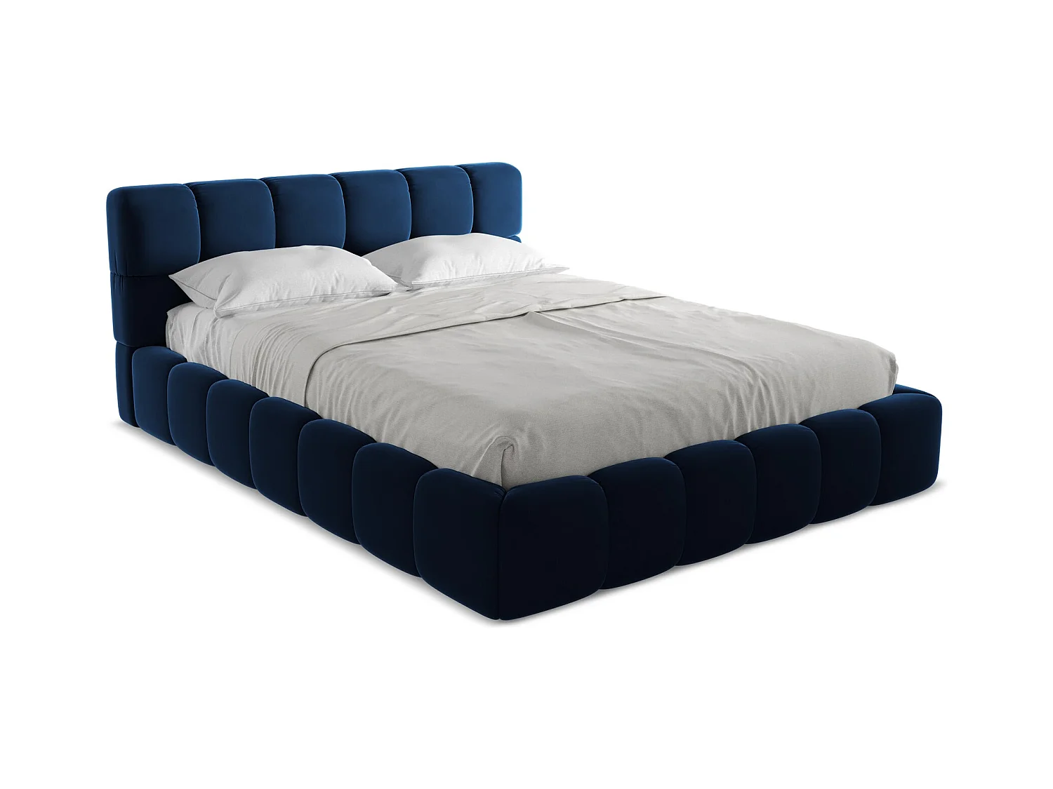 Lit coffre en velours 160 x 200 - bleu royal - NALU