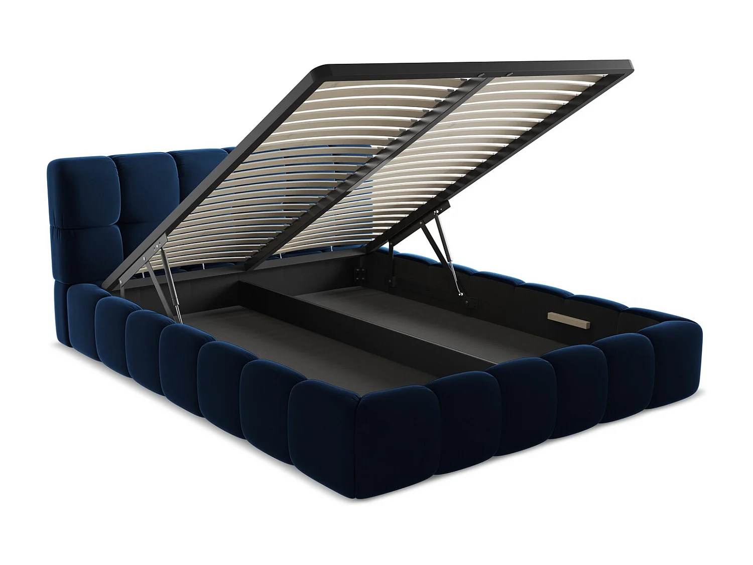 Lit coffre en velours 160 x 200 - bleu royal - NALU