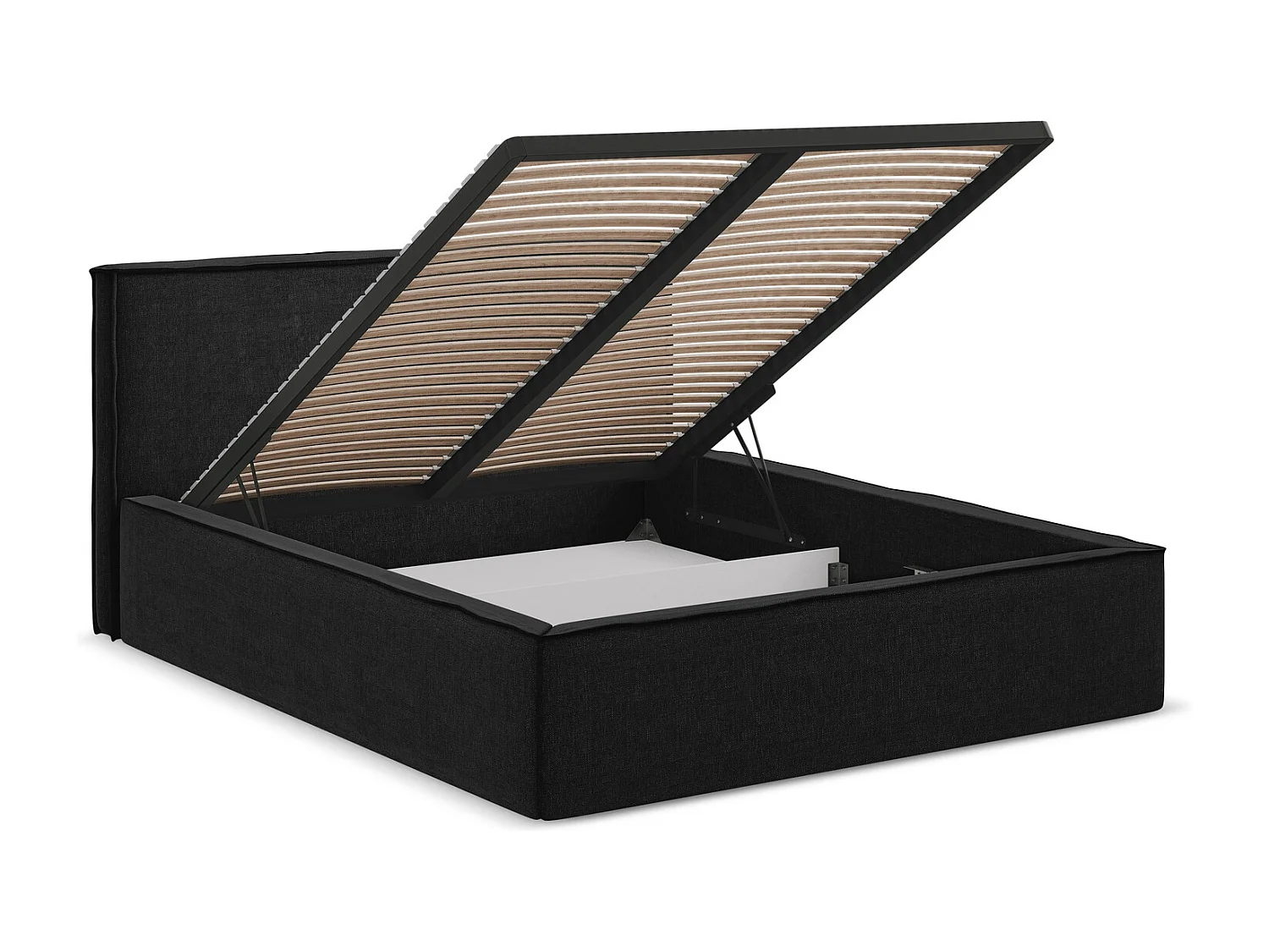 Lit coffre en tissu chenille 180 x 200 - noir - ANANI