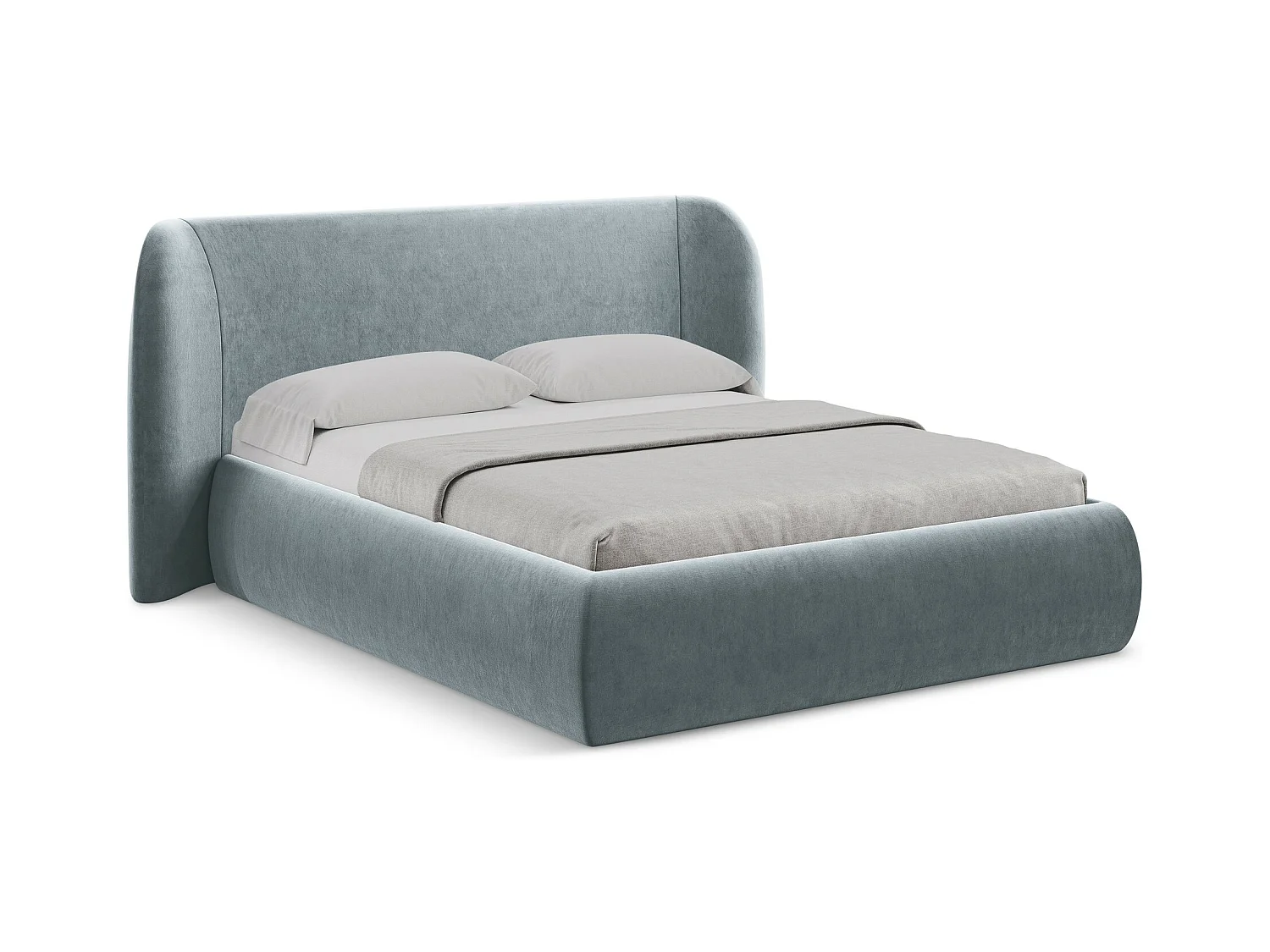 Bett mit Bettkasten - 190 x 215 - Samt - Hellblau - HAUKE