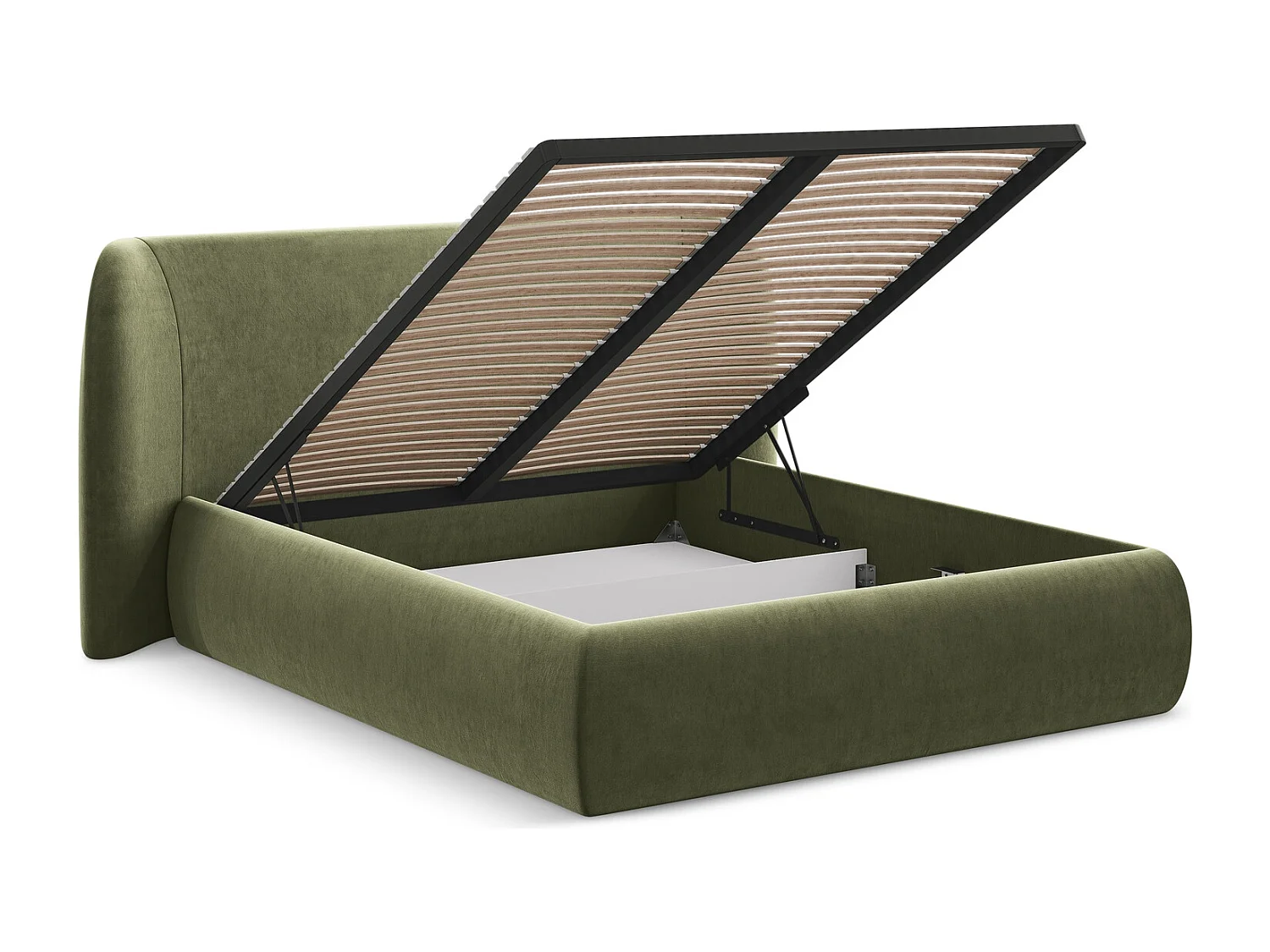 Bett mit Bettkasten - 210 x 215 - Samt - Olive - HAUKE