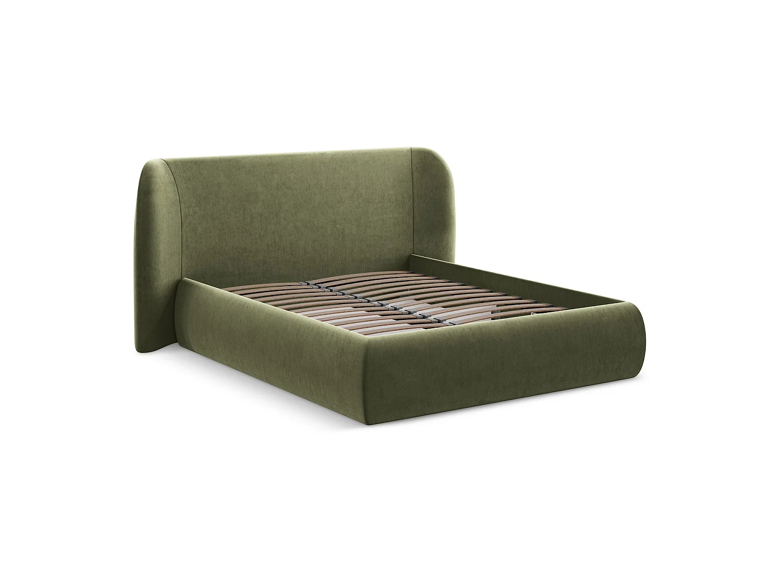 Lit coffre en velours 210 x 215 - olive - TRIESTE