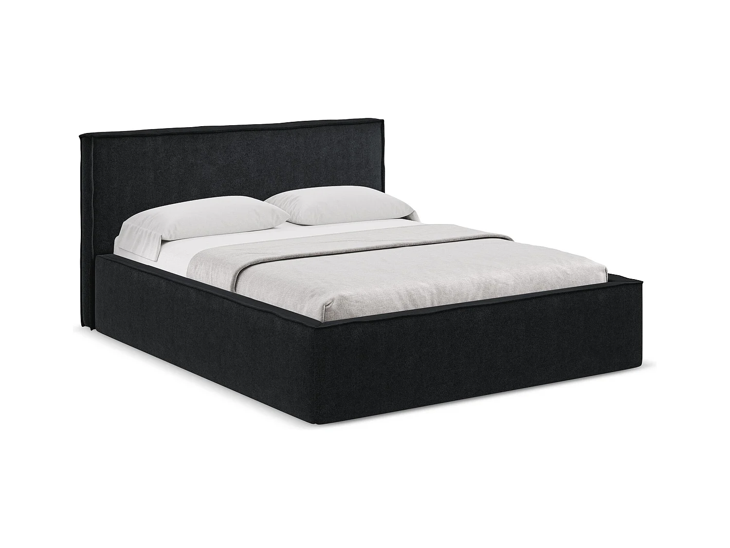 Bett mit Bettkasten - 180 x 228 - Bouclé - Schwarz - ANANI