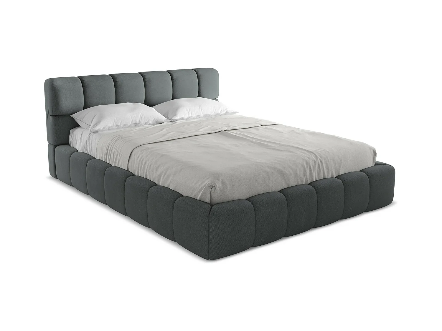 Bett mit Bettkasten - 180 x 228 - Chenille - Graphit - NALU