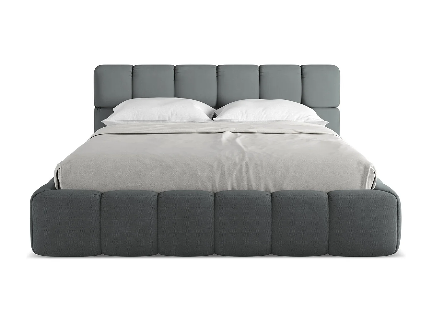 Lit coffre en tissu chenille 160 x 200 - graphite - NALU