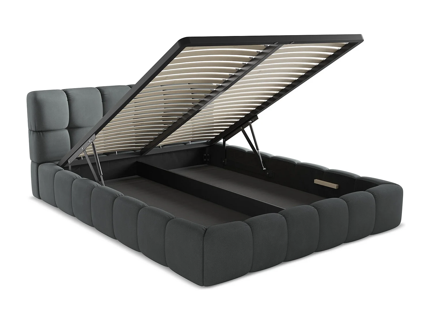 Lit coffre en tissu chenille 160 x 200 - graphite - NALU