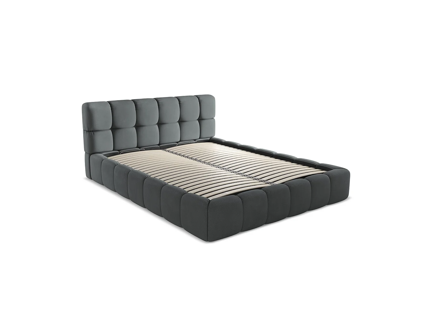 Lit coffre en tissu chenille 180 x 228 - graphite - ROMA