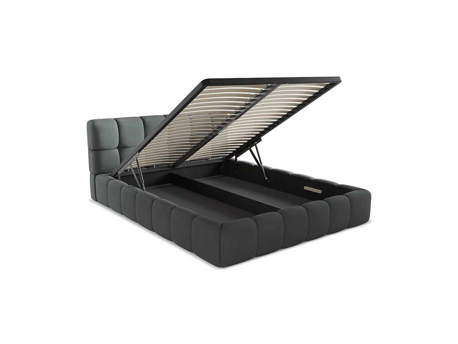 Lit coffre en tissu chenille 180 x 228 - graphite - ROMA