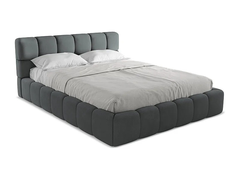 Lit coffre en tissu chenille 160 x 200 - graphite - NALU