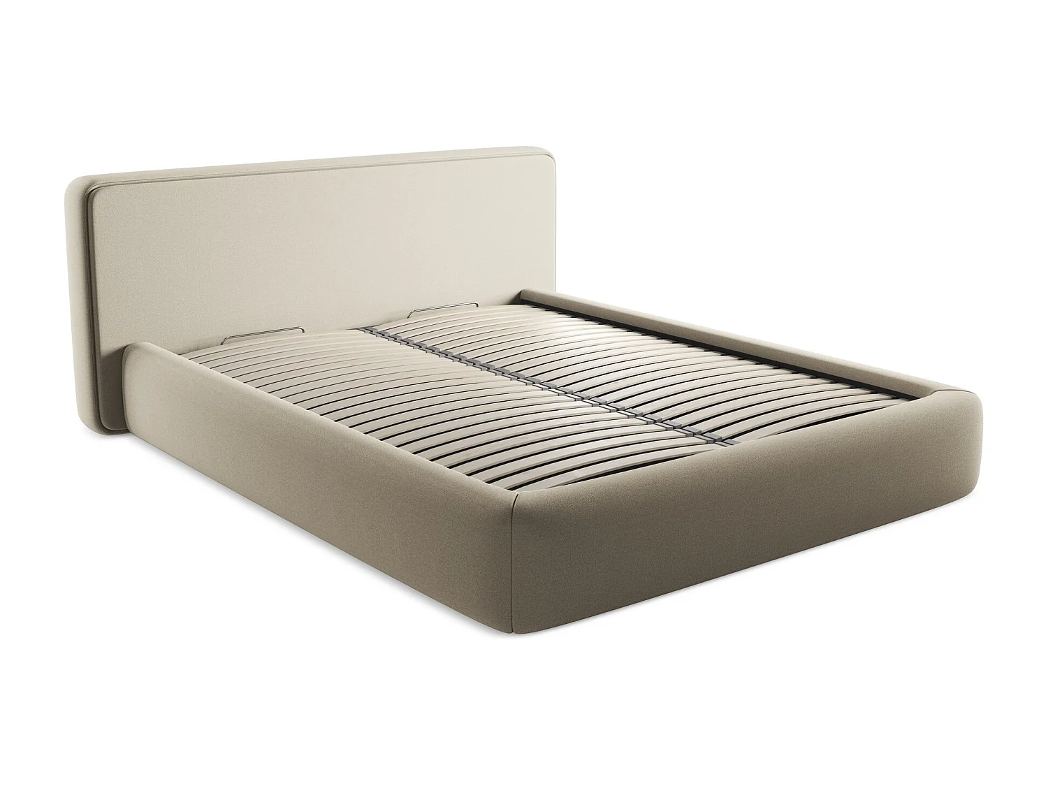 Lit coffre en tissu bouclette 160 x 200 - beige - KIANA