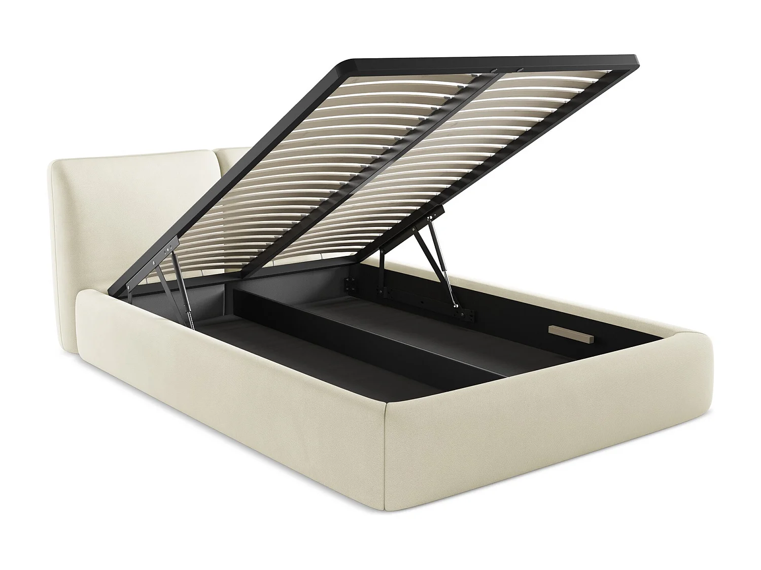 Bett mit Bettkasten - 160 x 228 - Chenille - Beige - HOKU