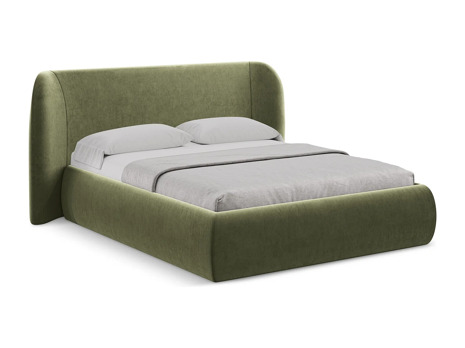 Bett mit Bettkasten - 230 x 215 - Samt - Olive - HAUKE