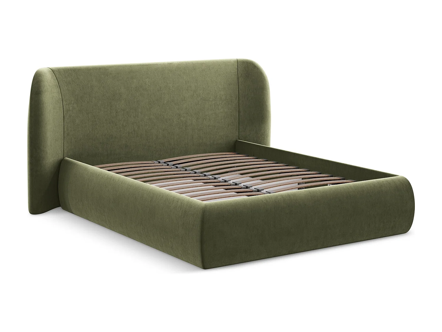 Bett mit Bettkasten - 230 x 215 - Samt - Olive - HAUKE