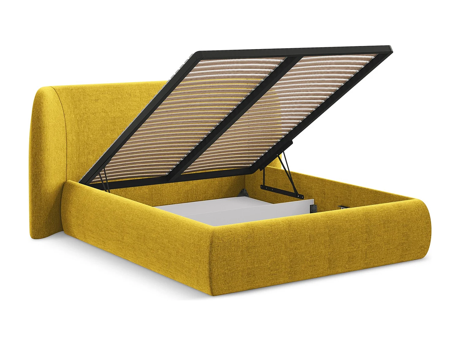 Lit coffre en tissu chenille 160 x 200 - moutarde - HAUKE