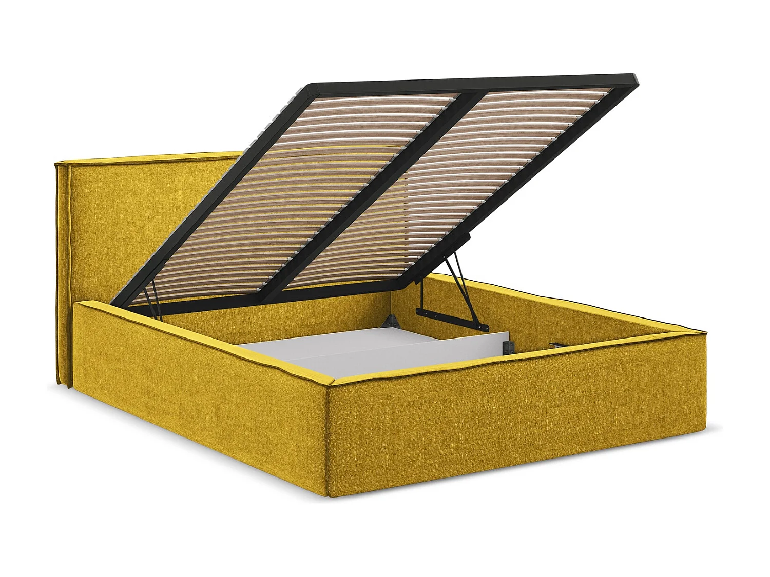 Lit coffre en tissu chenille 180 x 200 - moutarde - ANANI