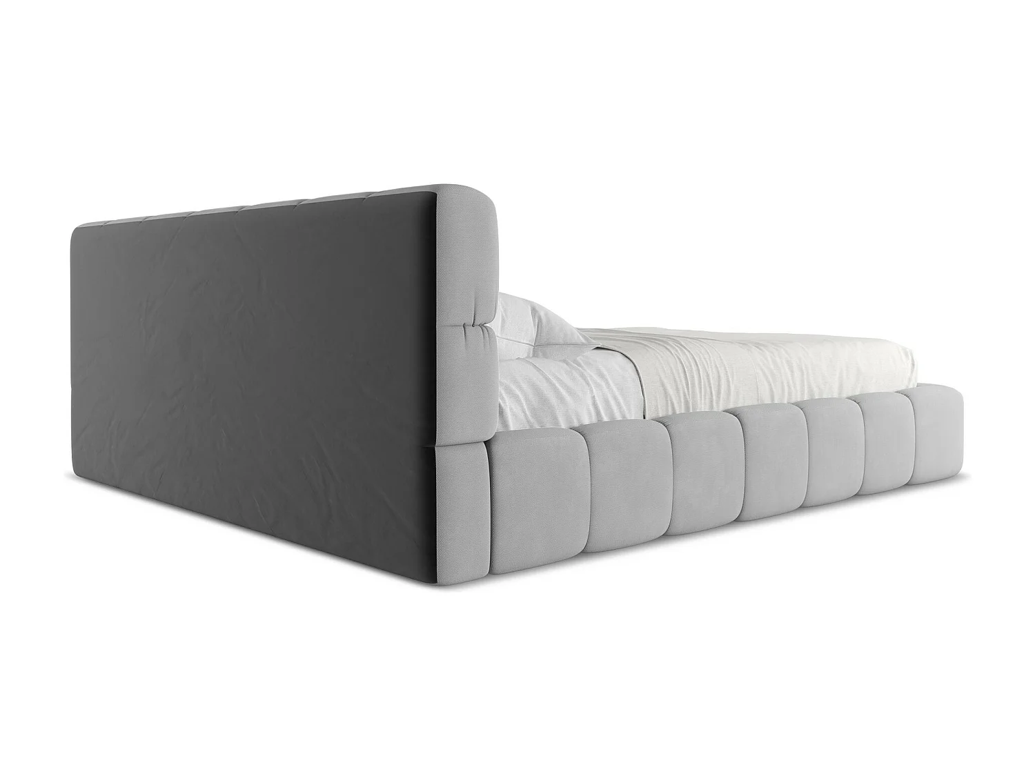 Łóżko 200 x 228 - z tkaniny szenilowej - jasny szary - NALU