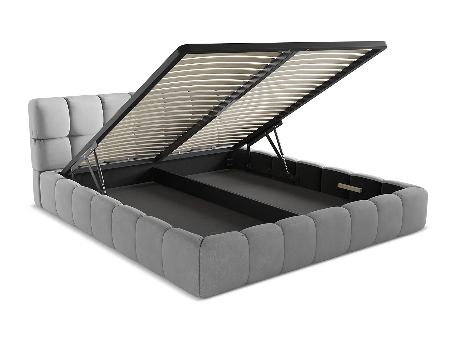 Łóżko 200 x 228 - z tkaniny szenilowej - jasny szary - NALU