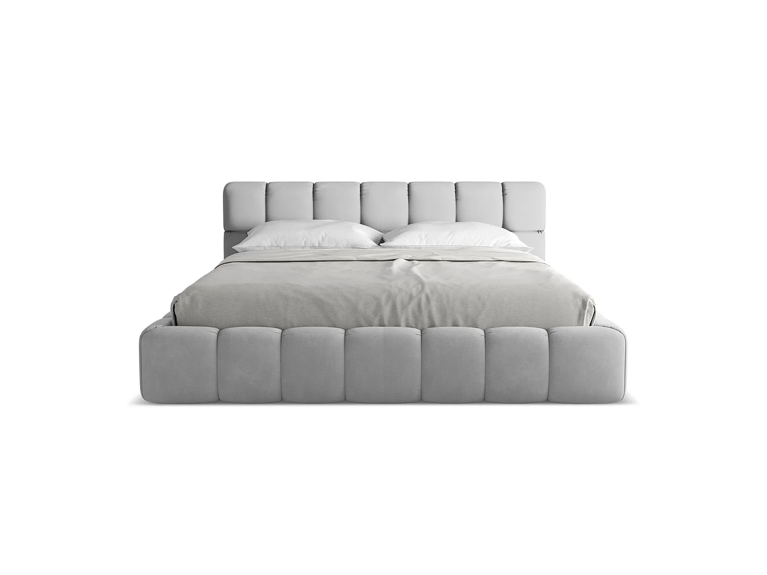 Bett mit Bettkasten - 200 x 228 - Chenille - Hellgrau - ROMA