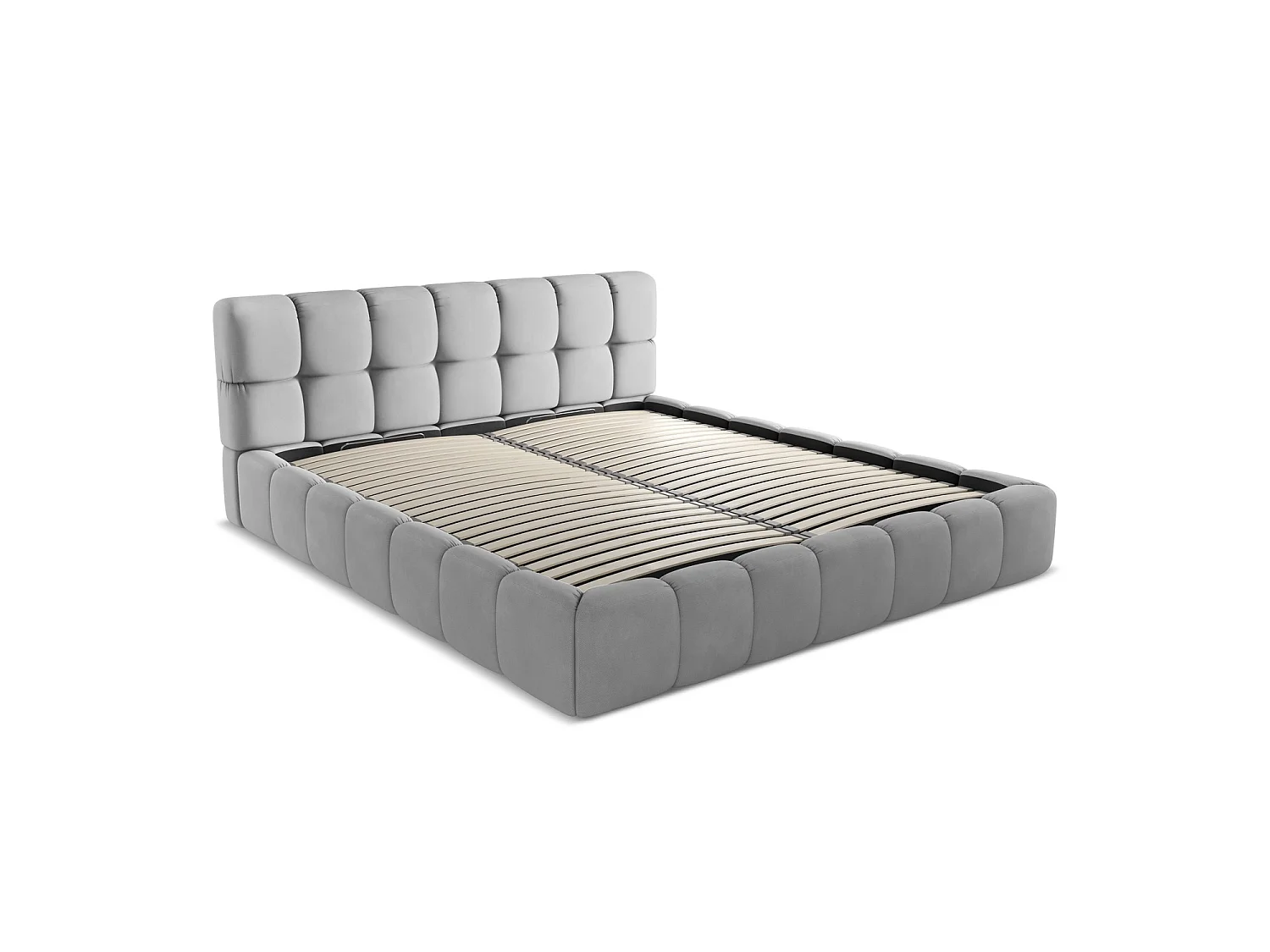 Bett mit Bettkasten - 200 x 228 - Chenille - Hellgrau - ROMA