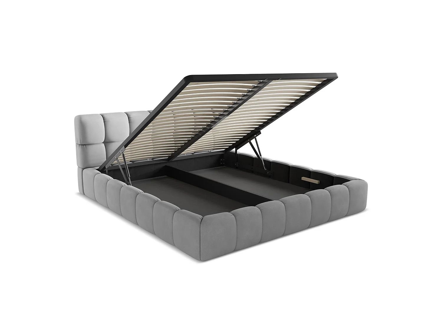 Bett mit Bettkasten - 200 x 228 - Chenille - Hellgrau - ROMA