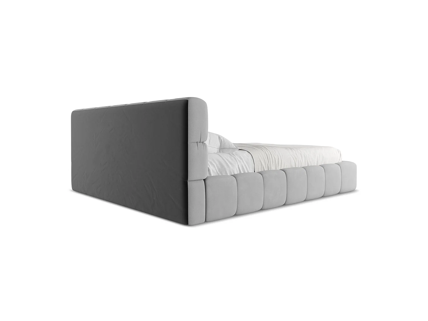 Bett mit Bettkasten - 200 x 228 - Chenille - Hellgrau - ROMA