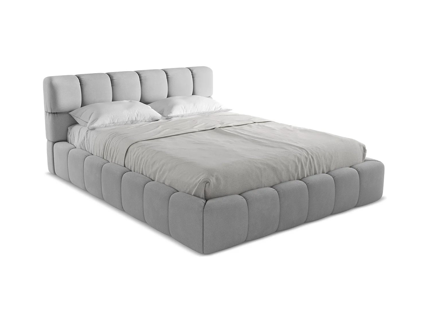 Bett mit Bettkasten - 180 x 228 - Chenille - Hellgrau - NALU
