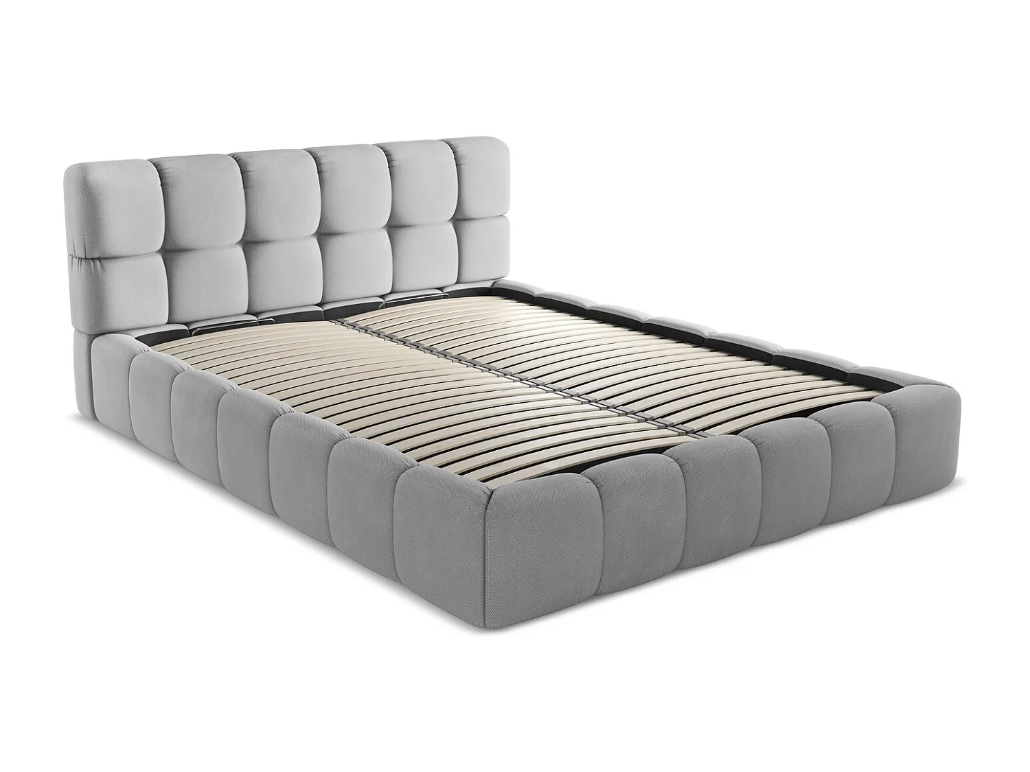 Lit coffre en tissu chenille 160 x 200 - gris clair - NALU